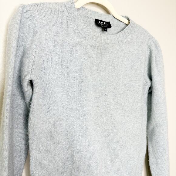 APC Blue Wool Cotton Micro Puff Sleeve Crew Neck Sweater XS - Picture 3 of 7